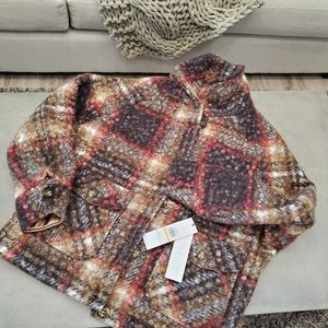 Calvin Klein Brown & Red Plaid Shirt-Coat Jacket, Size Small